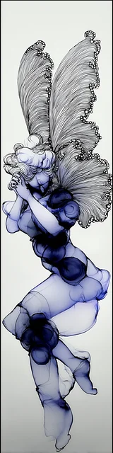 Free abstract angel art bookmark featuring a blue ink abstract angel background